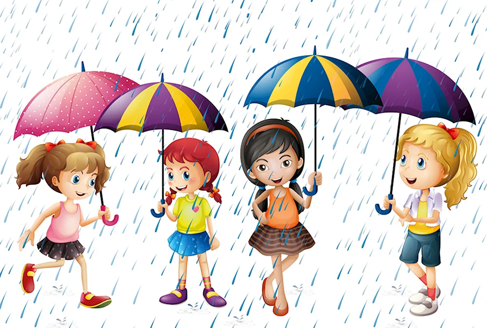 Дети с зонтиками мультяшные
