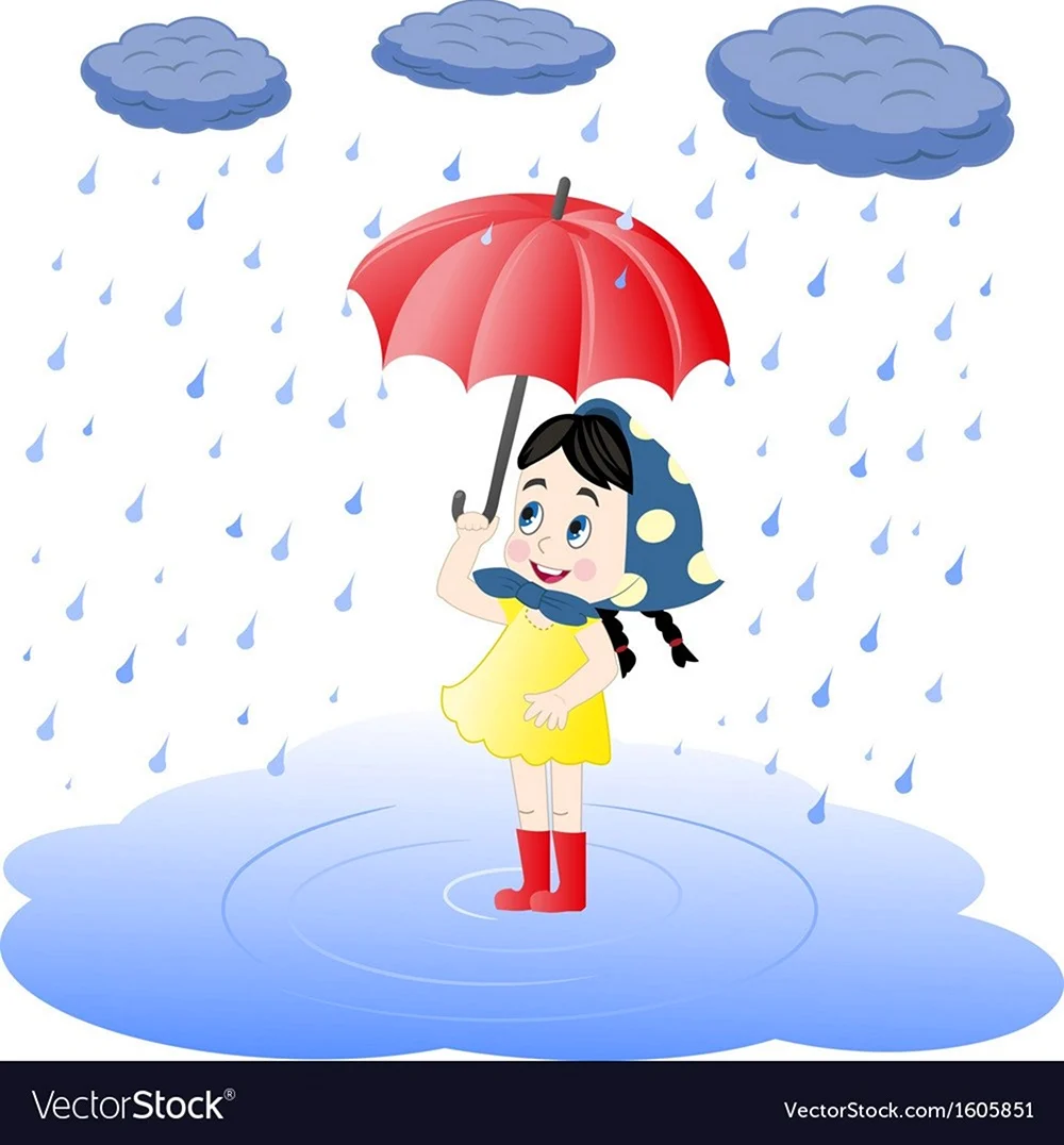 Дождик и ребенок мультяшный