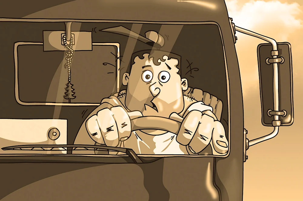 Карикатура на водителя грузовика