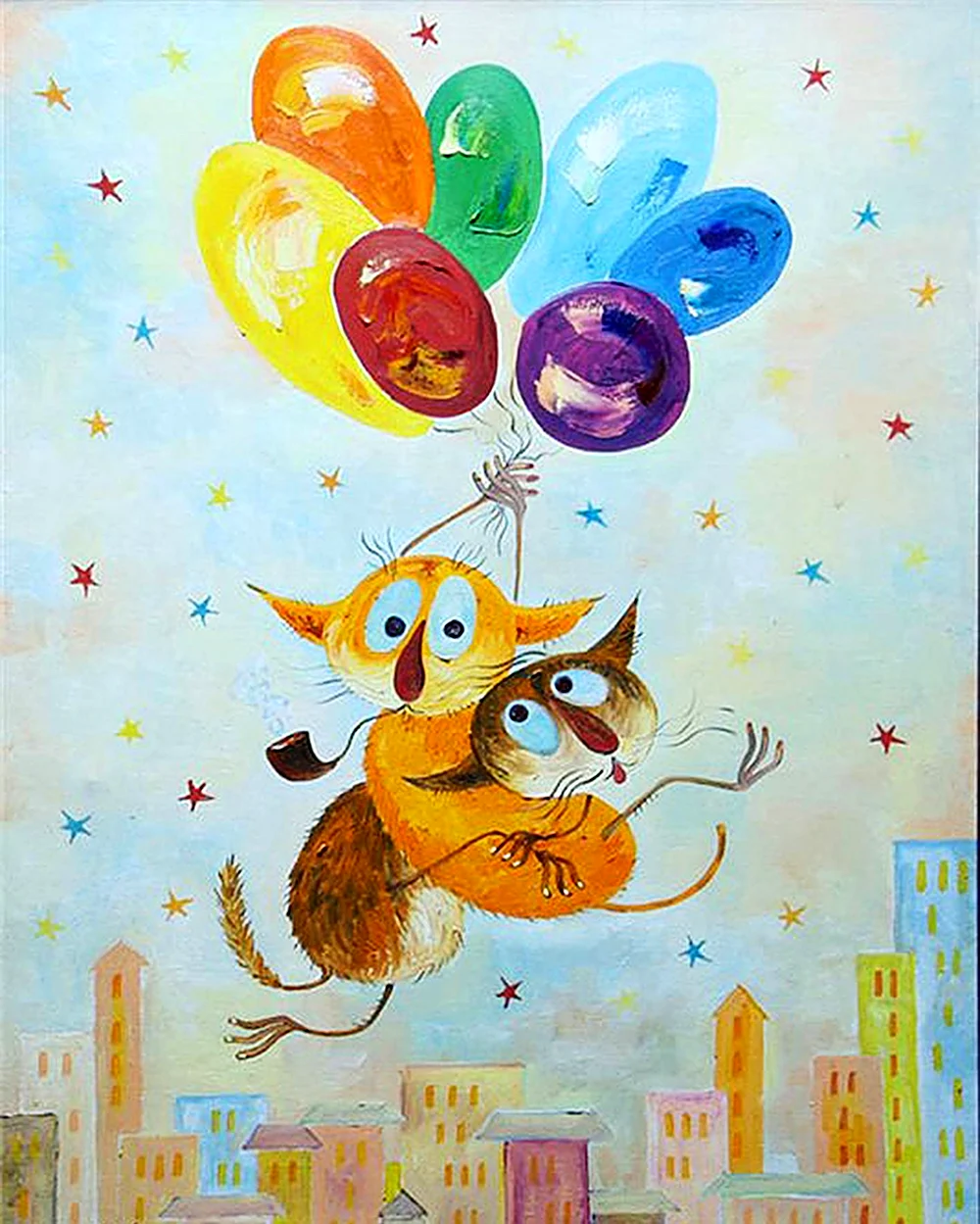 Картина «кот на воздушном шаре» Румянцев Владимир
