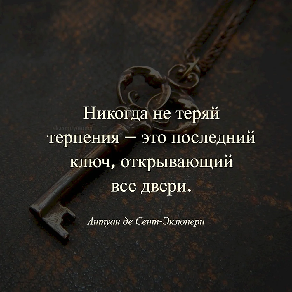 Не теряй. Никогда не теряй терпения это последний ключ открывающий. Терпение это ключ который открывает все двери. Терпение ключ. Терпение последний ключ открывающий все двери.