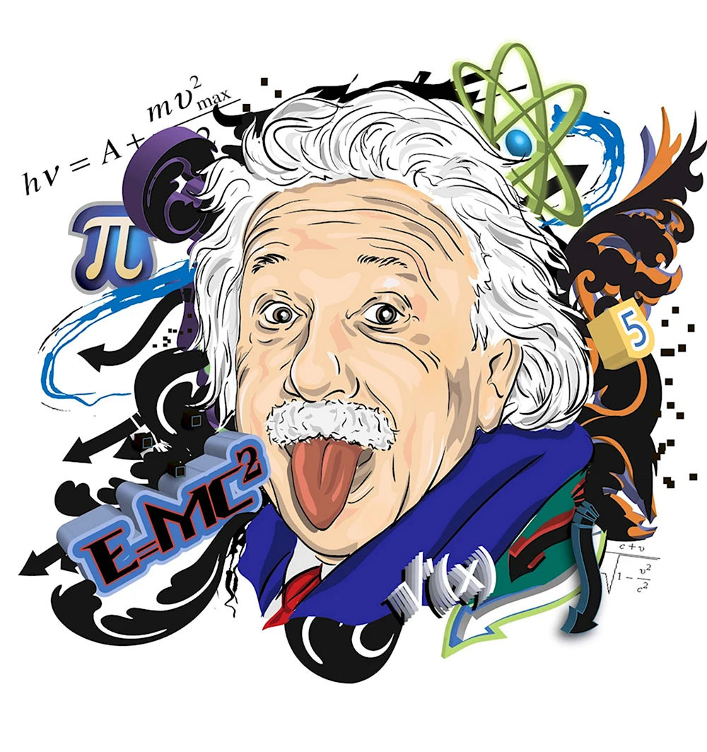 Альберт Эйнштейн с языком мультяшный