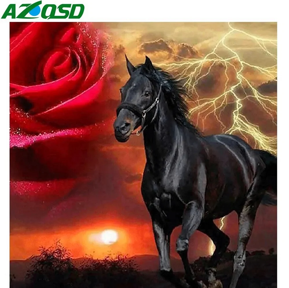 Алмазная мозаика черная лошадь