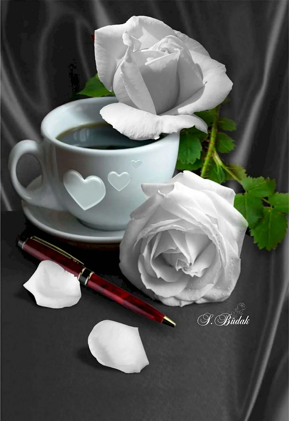 Белые розы с добрым утром