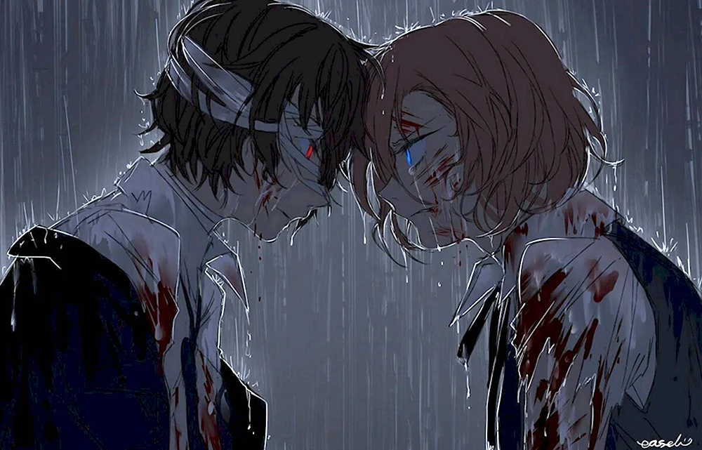 Чуя Накахара и Дадзай Осаму под дождем
