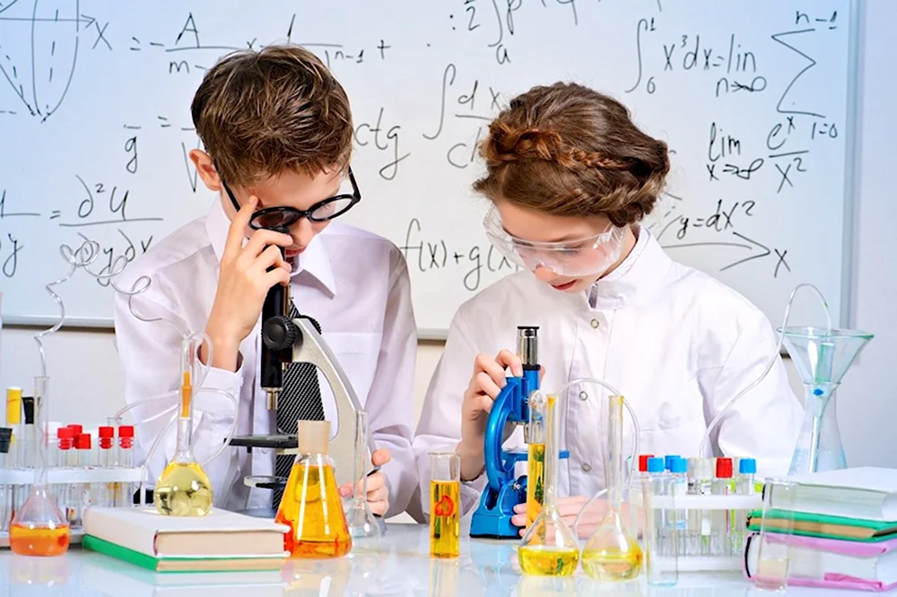 Дети на уроке химии