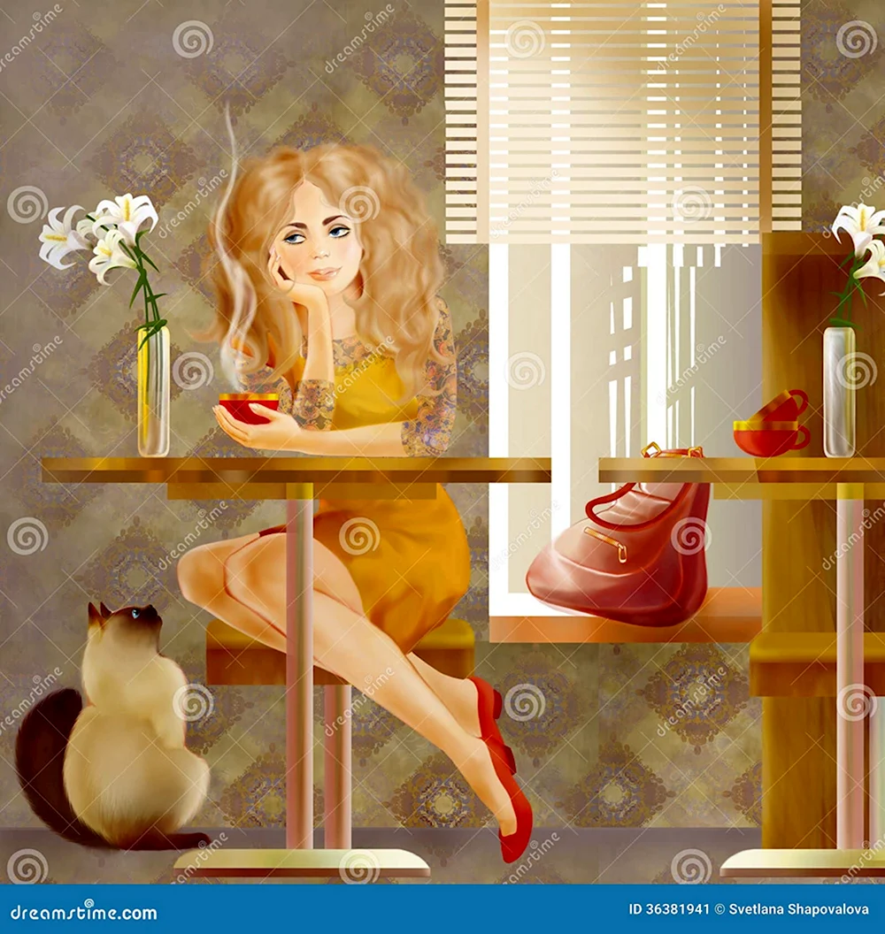 Девушка в кафе иллюстрация