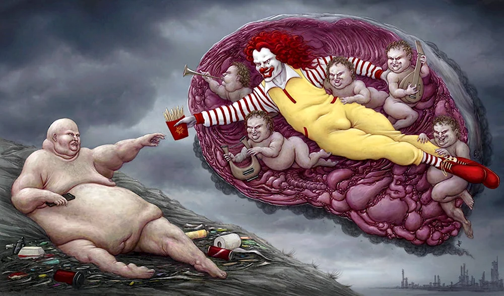 Картина Сотворение Адама с Макдональдсом