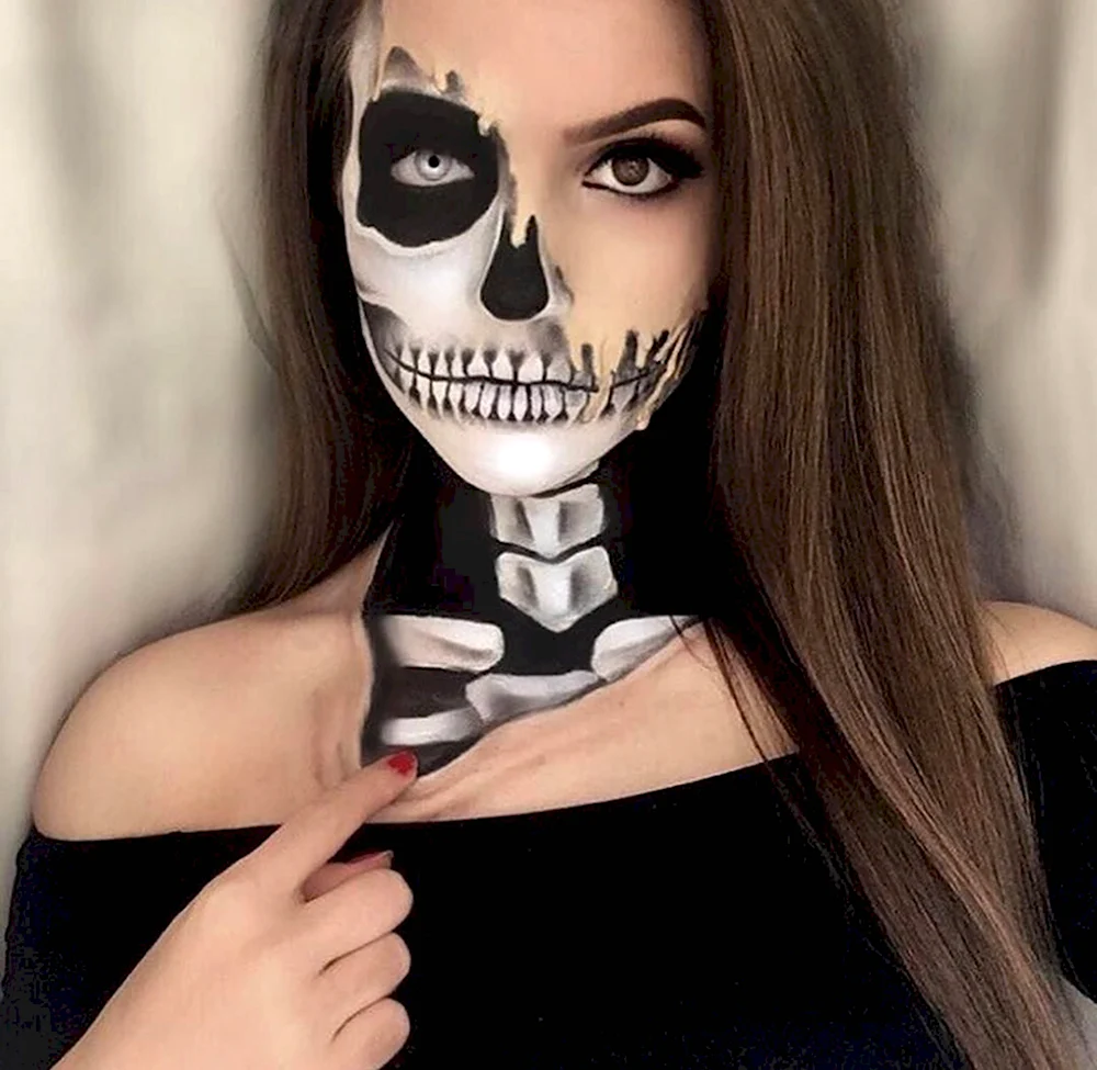 Макияж на Хэллоуин скелет