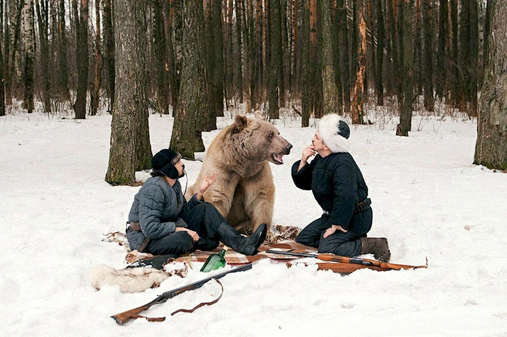 Медведь и человек в лесу