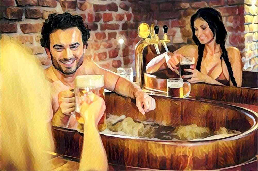 Мужики в бане с пивом