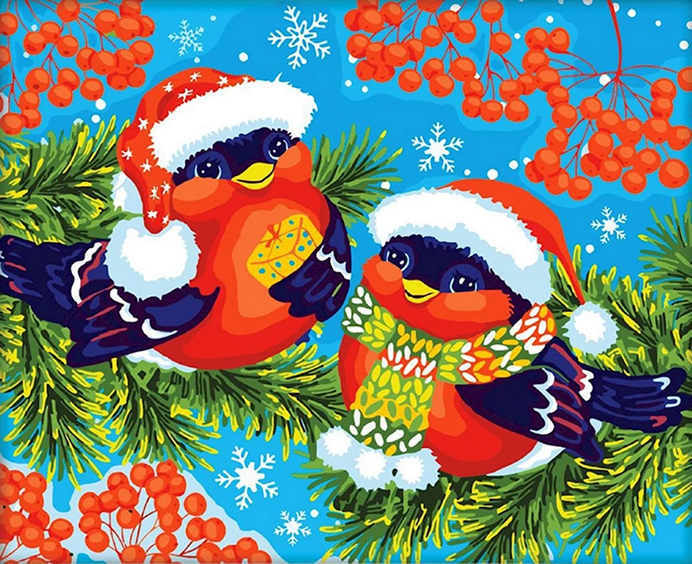 Новогодние открытки со снегирями