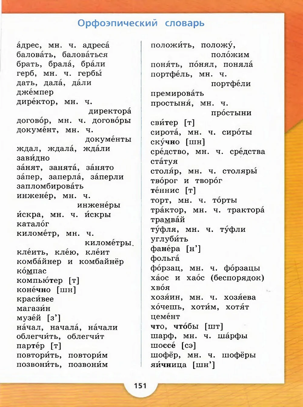 Орфоэпический словарь 1-4 класс школа России