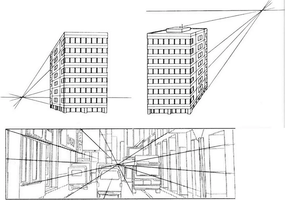 Перспектива с тремя точками схода архитектура