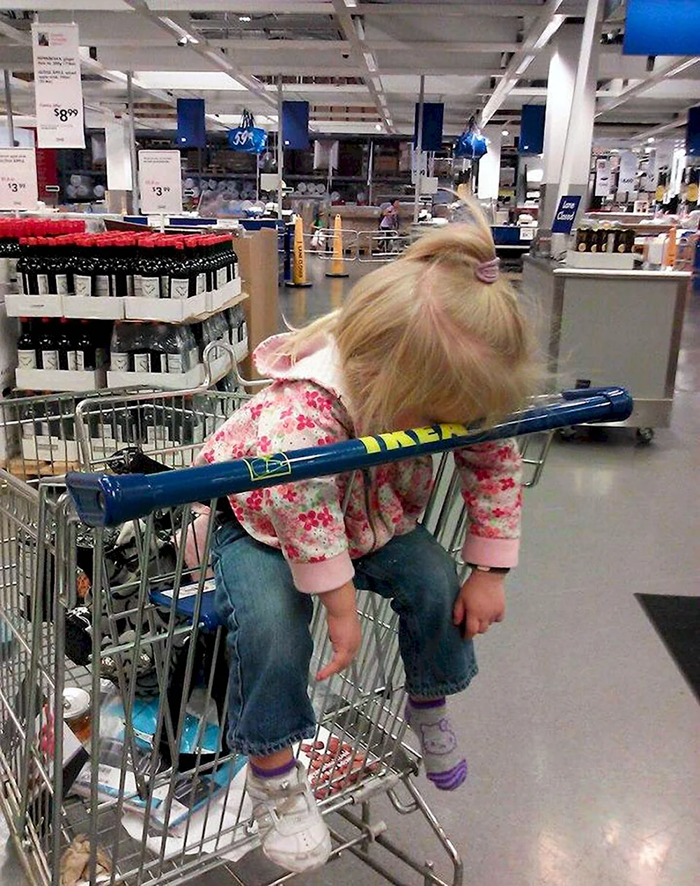 Ребёнок в тележке магазина