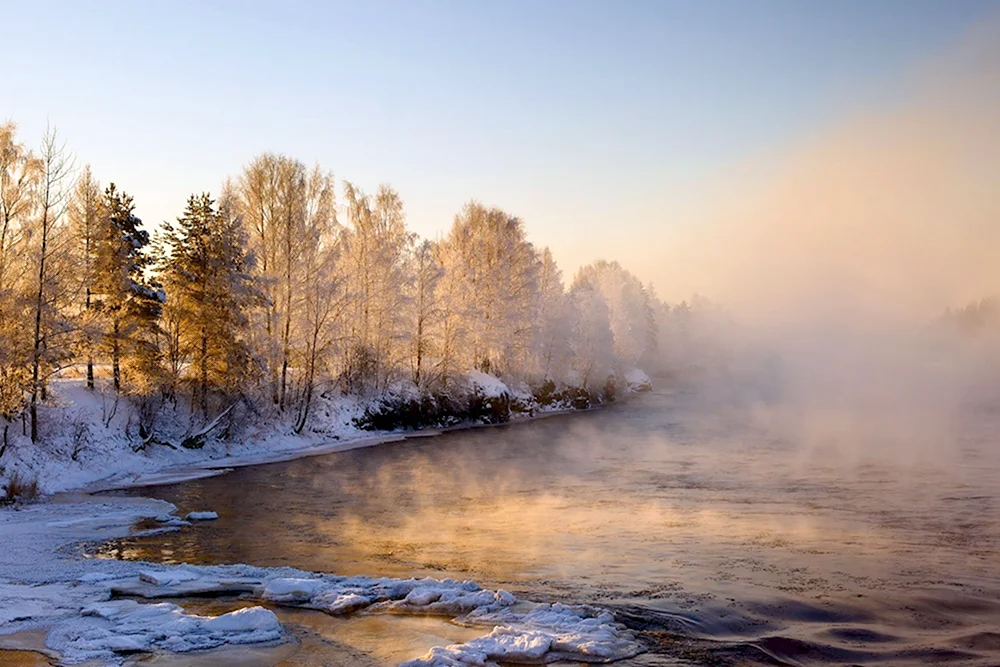 Река Шуя в Карелии зимой