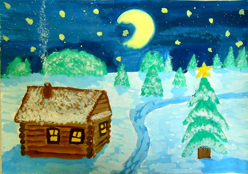 Рисунок на тему зимний вечер