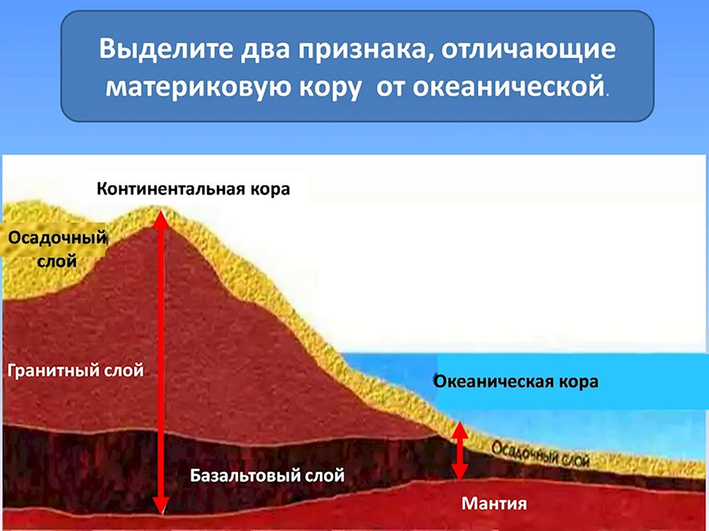 Слои земной коры континентальной и океанической. Схема материковой земной коры. Слои океанической земной коры. Строение земной коры осадочный слой гранитный слой.