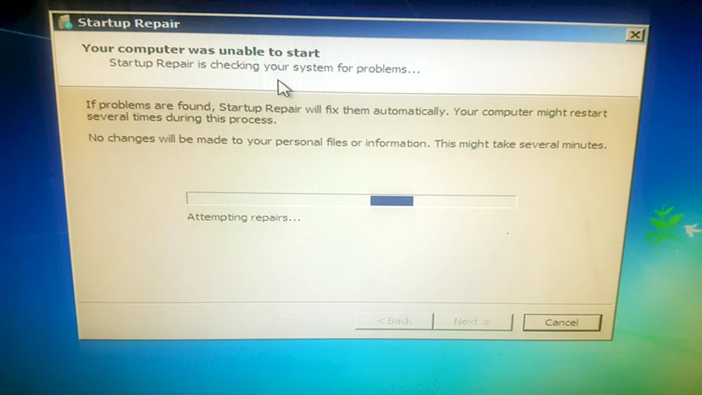 Startup Repair your Computer was unable to start