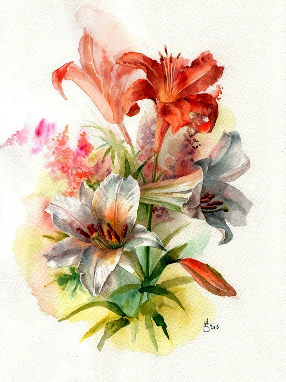 Цветы акварель Анастасии Бесединой