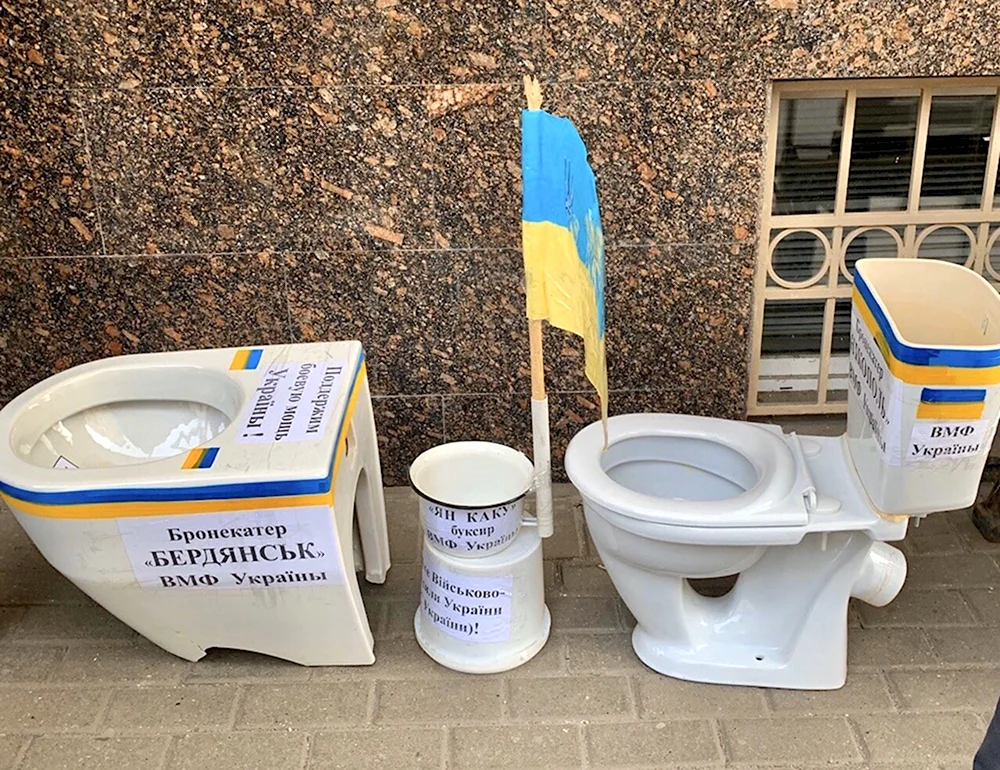 Унитазы у посольства Украины в Москве