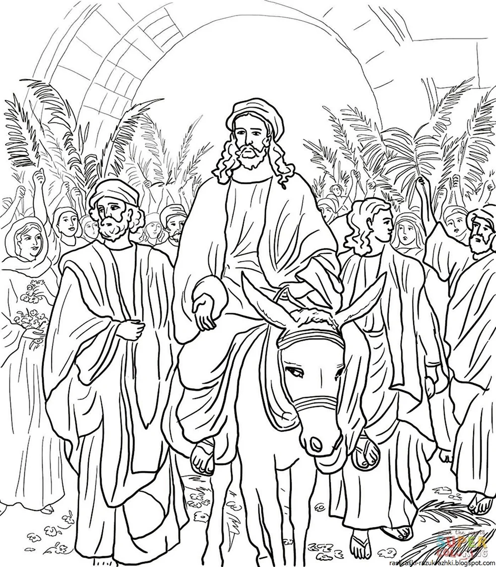 Въезд Иисуса Христа в Иерусалим раскраска