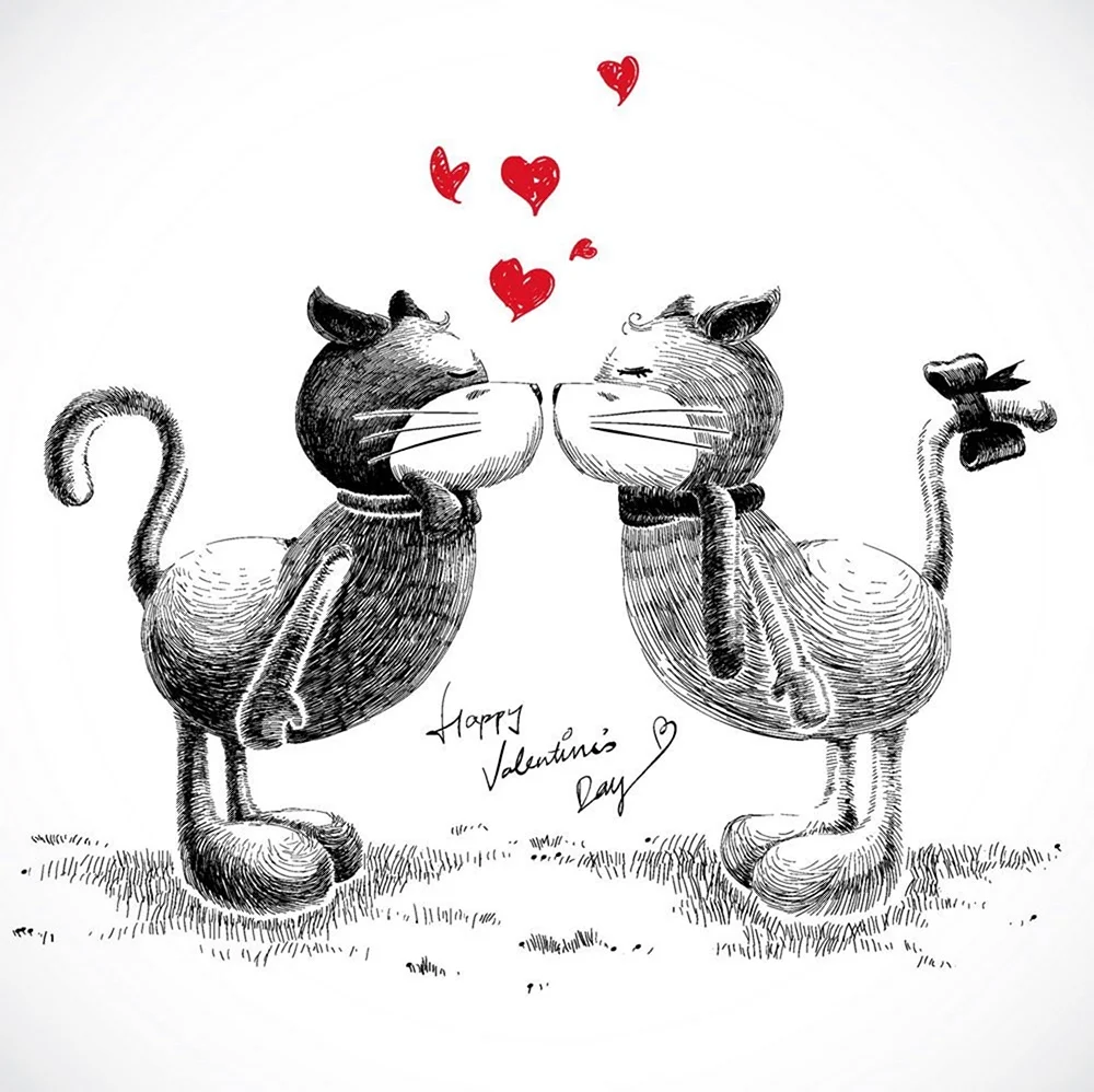 Влюбленные котики рисунок
