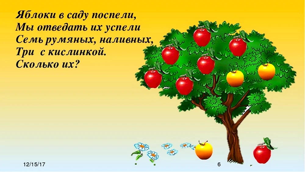 Задача про яблоню. Задачи с яблоками для дошкольников. Задачи в стихах. Математические загадки для детей 5-6 лет. Задачи про яблоки в стихах для детей.