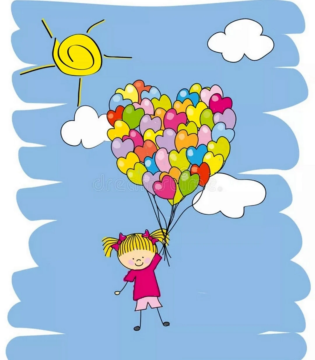 Девочка летит на воздушных шарах
