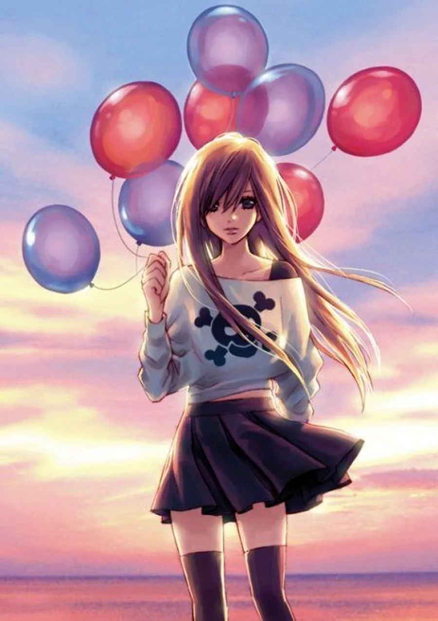 Девочка с шарами аниме
