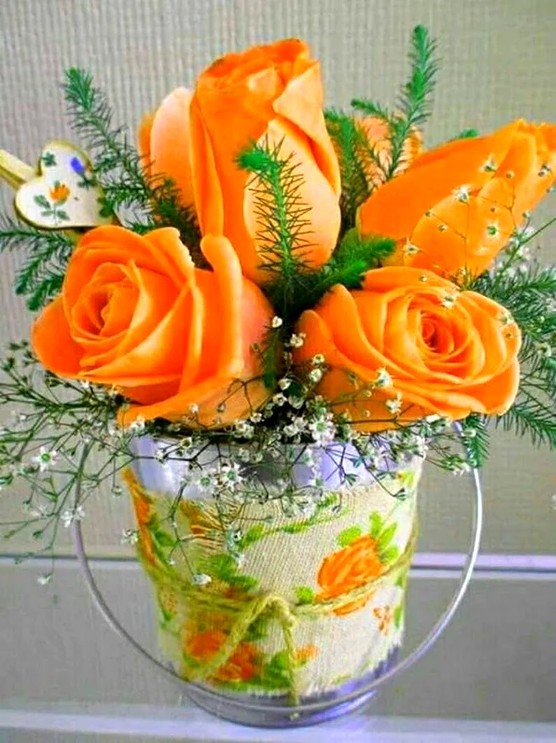 Доброе утро с оранжевыми розами