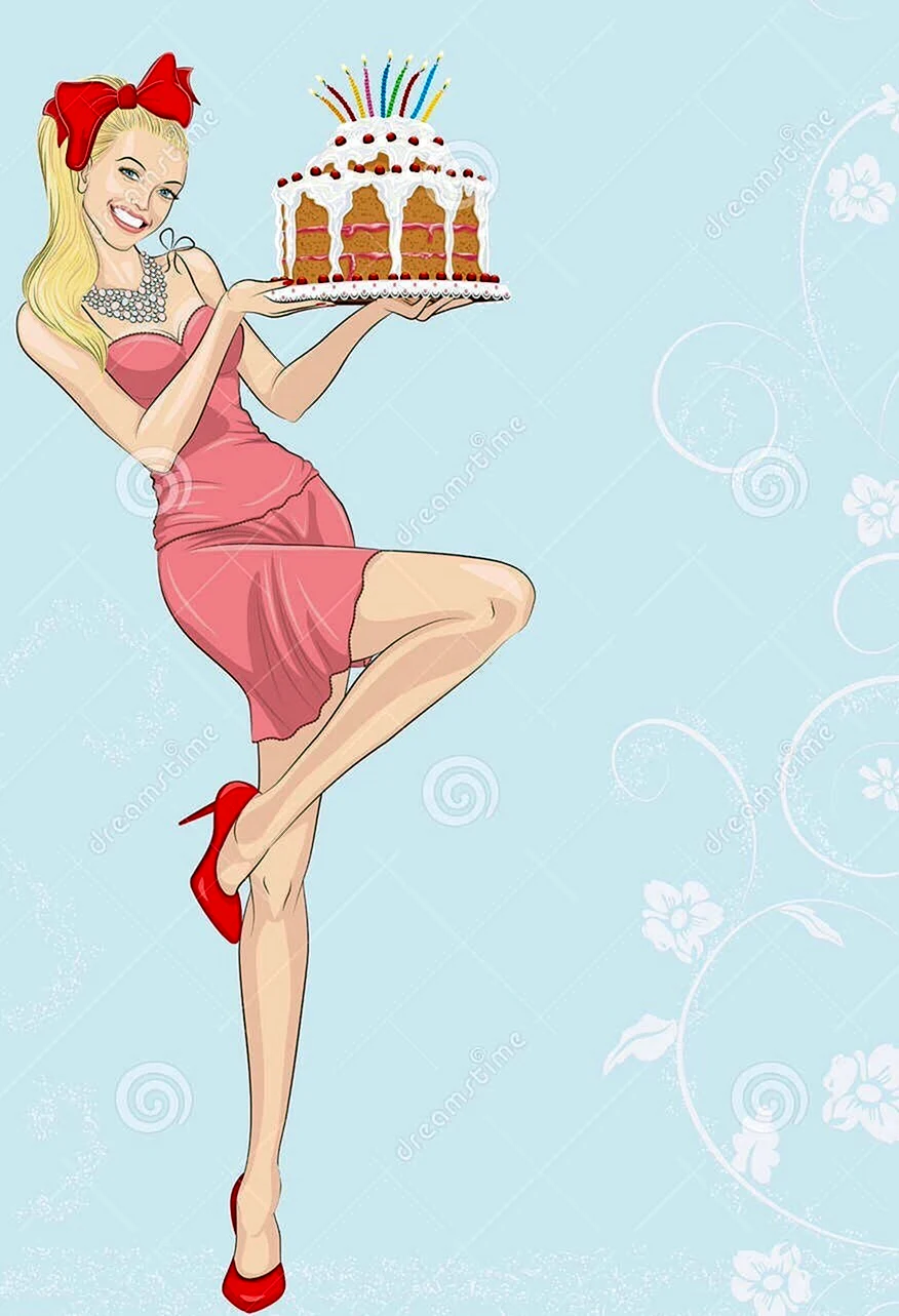 Иллюстрация девушка с тортом