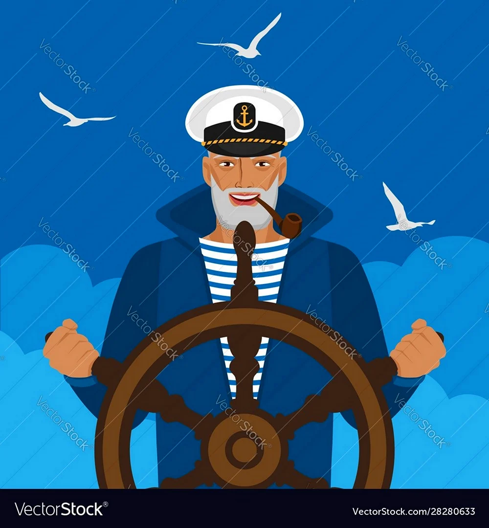 Капитан за штурвалом корабля