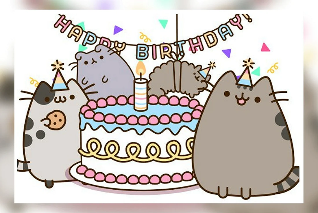 Маленькие картинки на день рождения. Котик Пушин с тортиком. Pusheen Cat с днем рождения. Рисунок на день рождения. Ресункина день рождения.