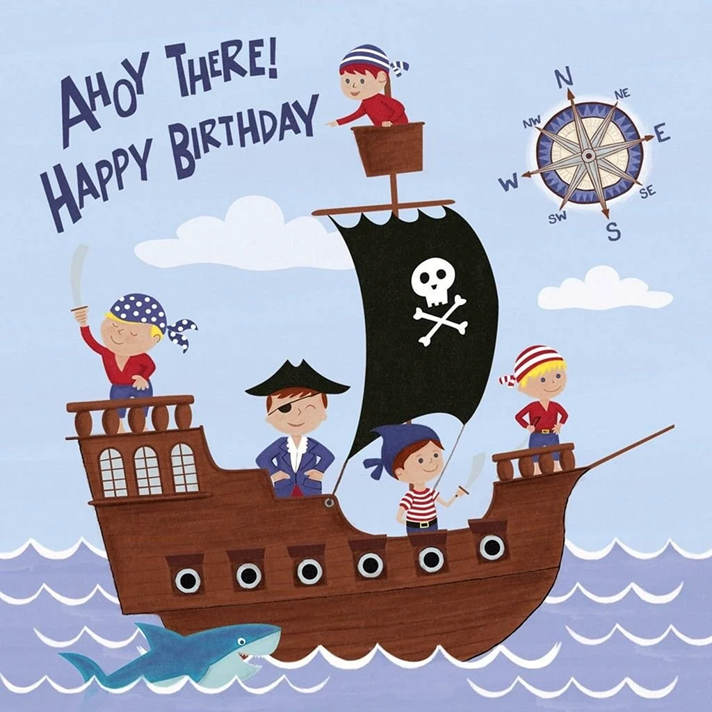 Открытка с днем рождения в пиратском стиле