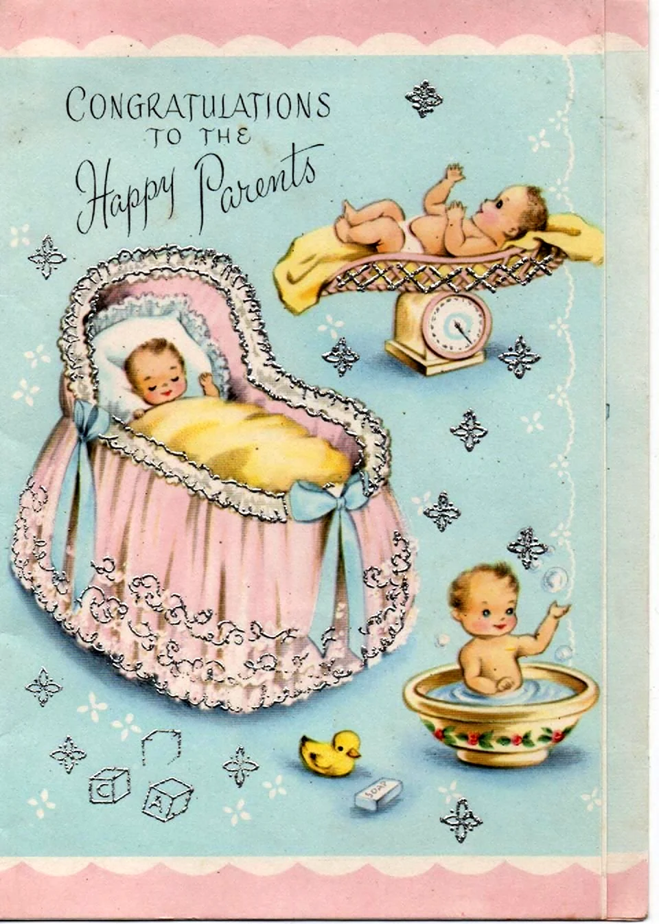 С рождением ребенка ретро открытка