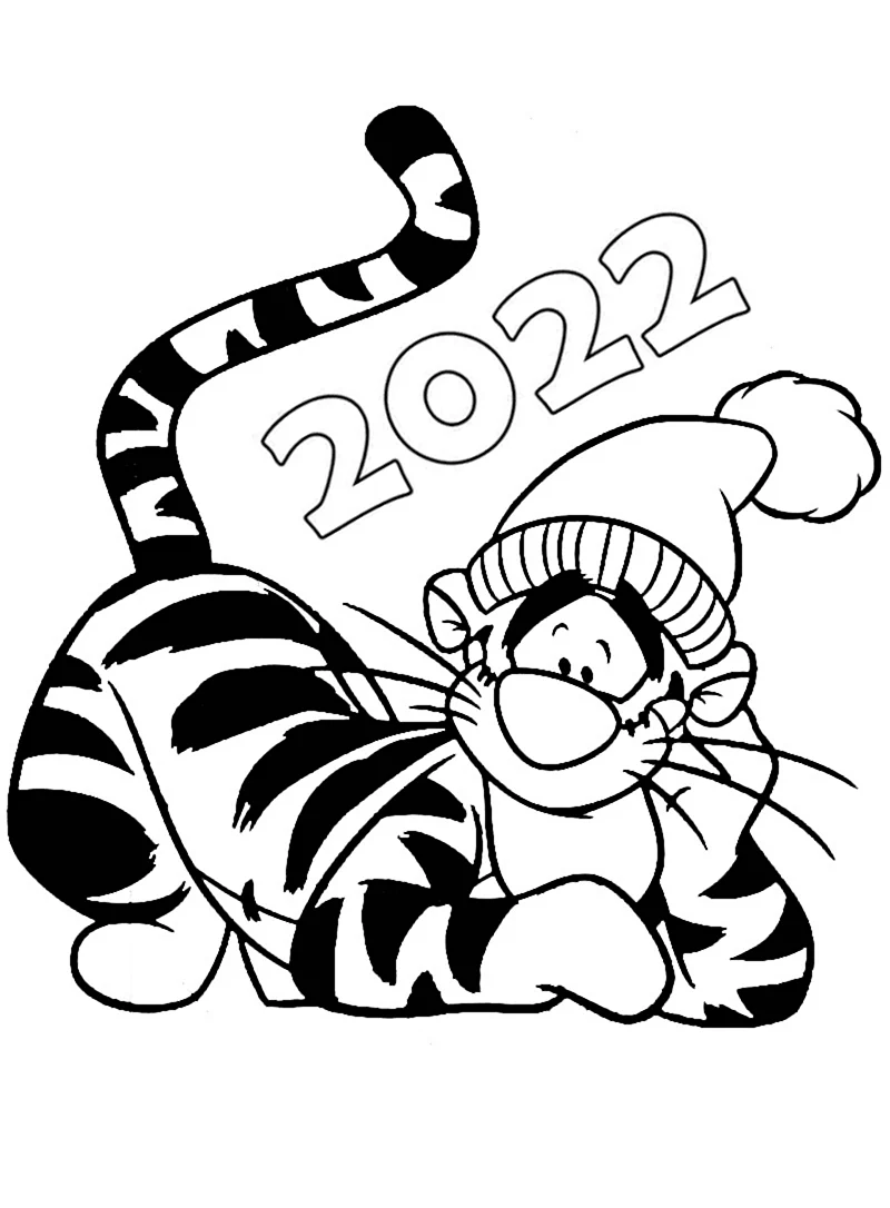 Тигр раскраска на новый год