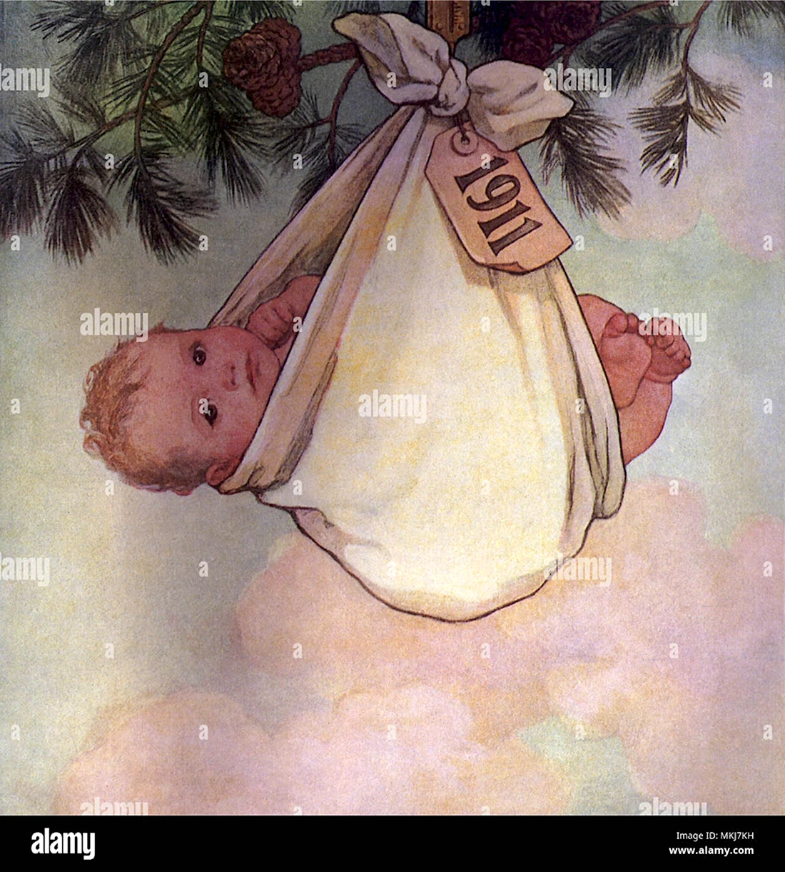 Винтажная открытка с новорожденным