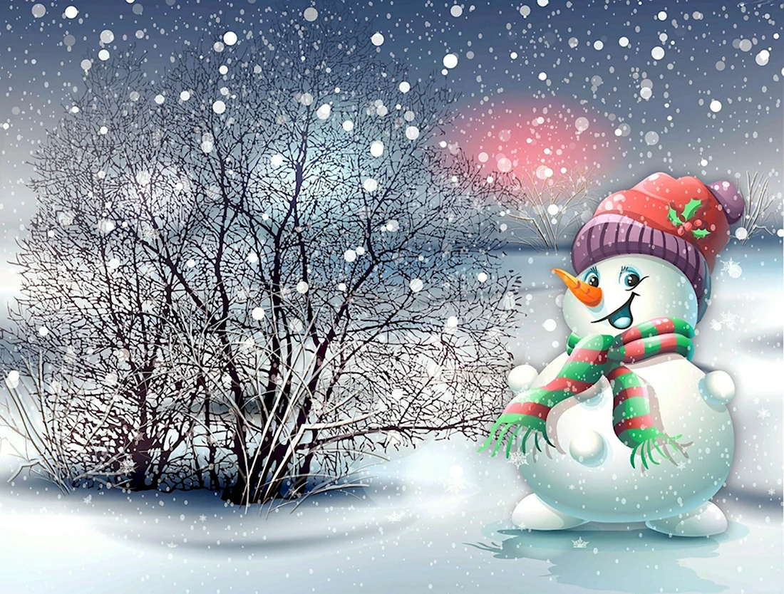 Зимний рисунок Снеговик